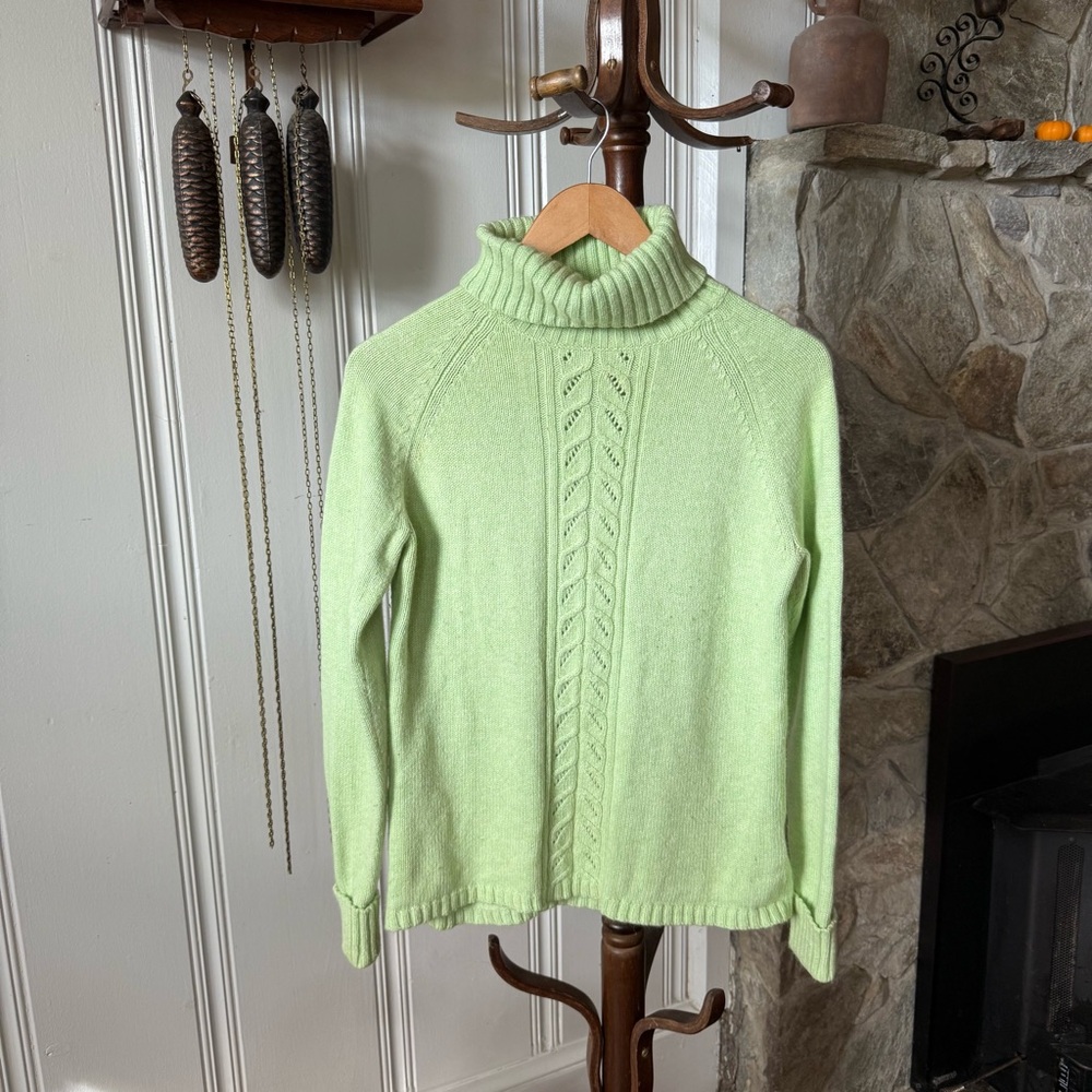 Y2K Cotton & Angora Knit Green Turtleneck Sweater women’s Medium